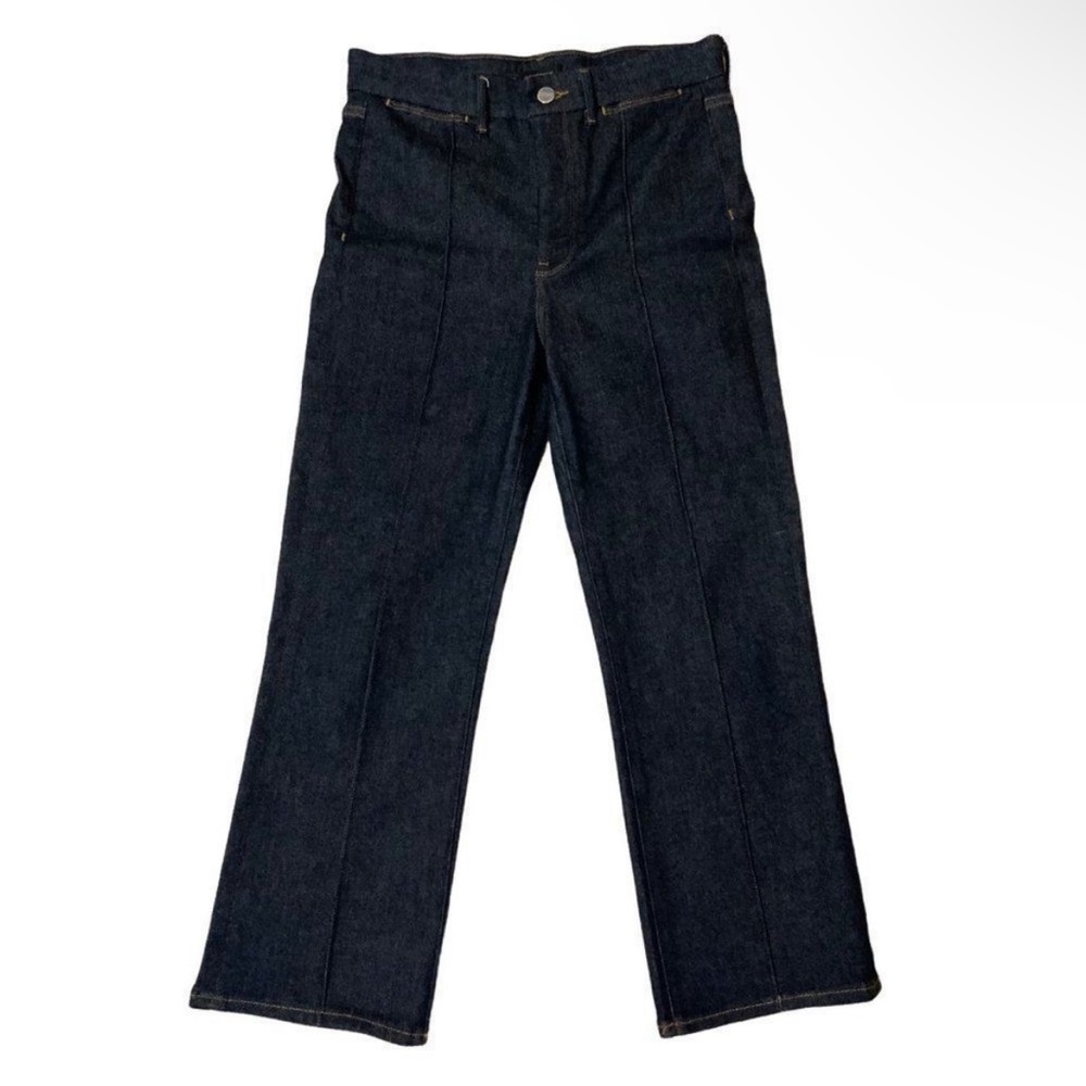 Express Jeans Cropped Wide Leg High Rise Dark Rinse Front Seam Size 6